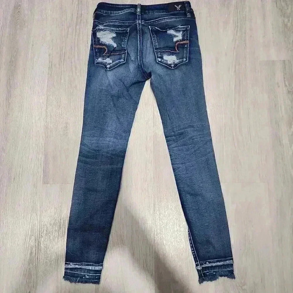 American Eagle Women's Distressed Jegging Dark Wash Blue Size 4 Regular - Picture 7 of 8